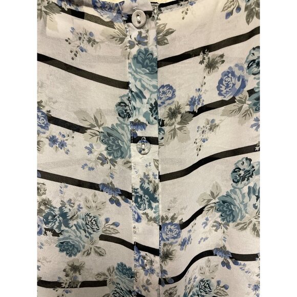 Torrid Floral Striped Open Button Back Blouse Black White Semi Sheer Women's 2X - Picture 5 of 10
